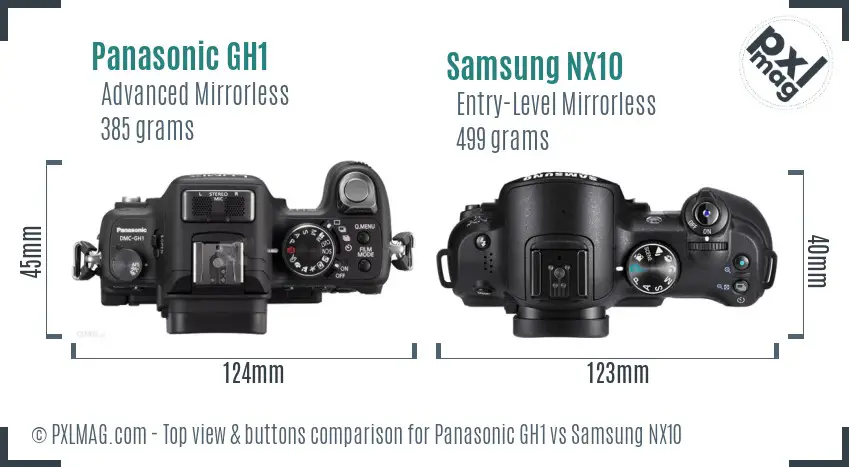 Panasonic GH1 vs Samsung NX10 top view buttons comparison