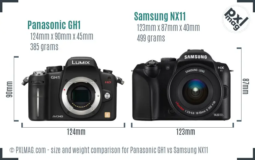 Panasonic GH1 vs Samsung NX11 size comparison