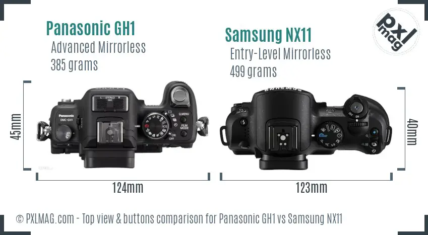 Panasonic GH1 vs Samsung NX11 top view buttons comparison