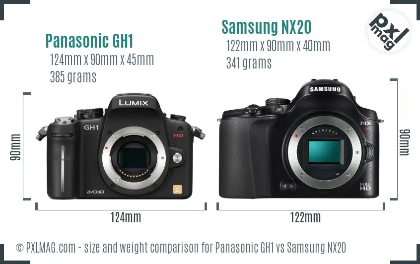 Panasonic GH1 vs Samsung NX20 size comparison Panasonic GH1 vs Samsung NX20 size comparison