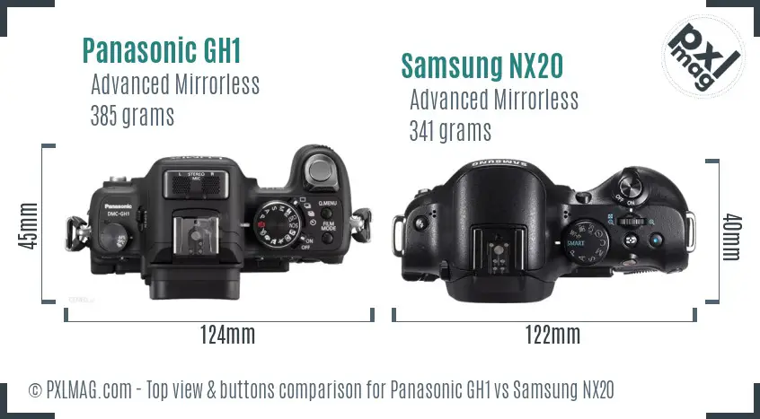 Panasonic GH1 vs Samsung NX20 top view buttons comparison Panasonic GH1 vs Samsung NX20 top view buttons comparison