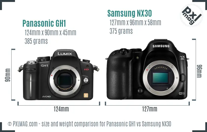 Panasonic GH1 vs Samsung NX30 size comparison