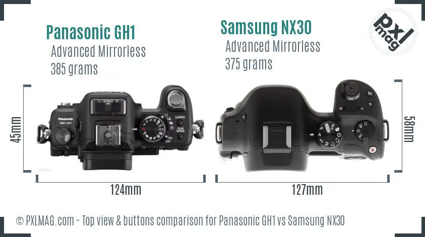Panasonic GH1 vs Samsung NX30 top view buttons comparison