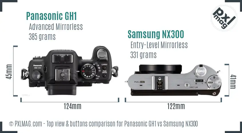 Panasonic GH1 vs Samsung NX300 top view buttons comparison