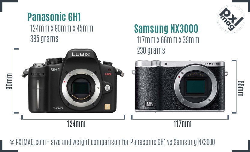 Panasonic GH1 vs Samsung NX3000 size comparison
