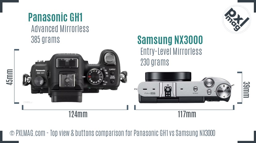 Panasonic GH1 vs Samsung NX3000 top view buttons comparison
