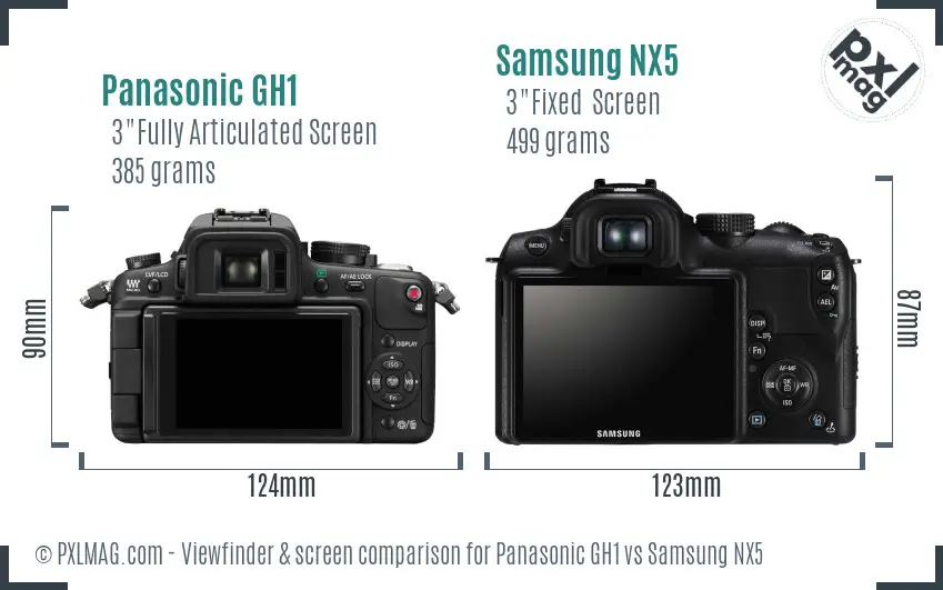 Panasonic GH1 vs Samsung NX5 Screen and Viewfinder comparison