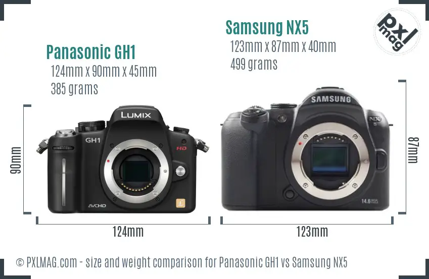 Panasonic GH1 vs Samsung NX5 size comparison