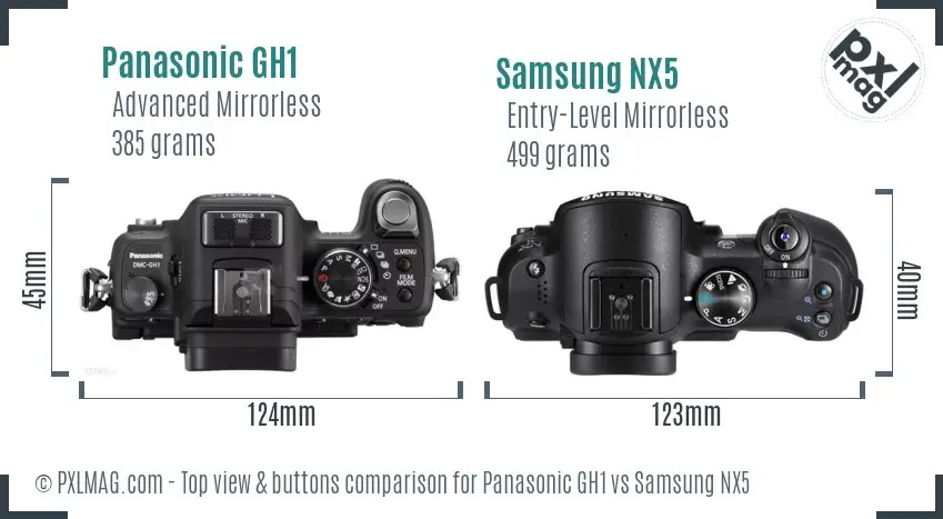 Panasonic GH1 vs Samsung NX5 top view buttons comparison