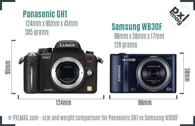 Panasonic GH1 vs Samsung WB30F size comparison