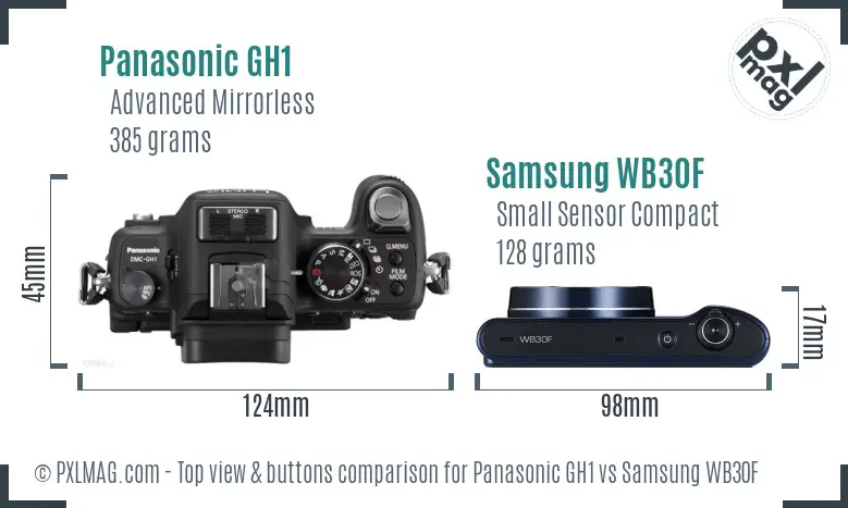 Panasonic GH1 vs Samsung WB30F top view buttons comparison