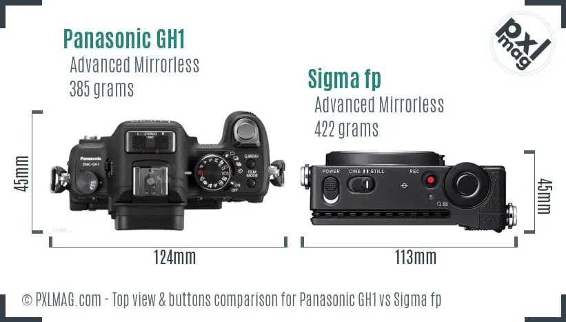 Panasonic GH1 vs Sigma fp top view buttons comparison