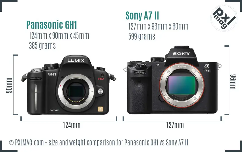 Panasonic GH1 vs Sony A7 II size comparison