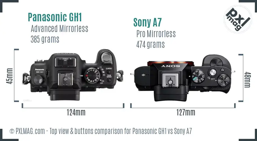 Panasonic GH1 vs Sony A7 top view buttons comparison