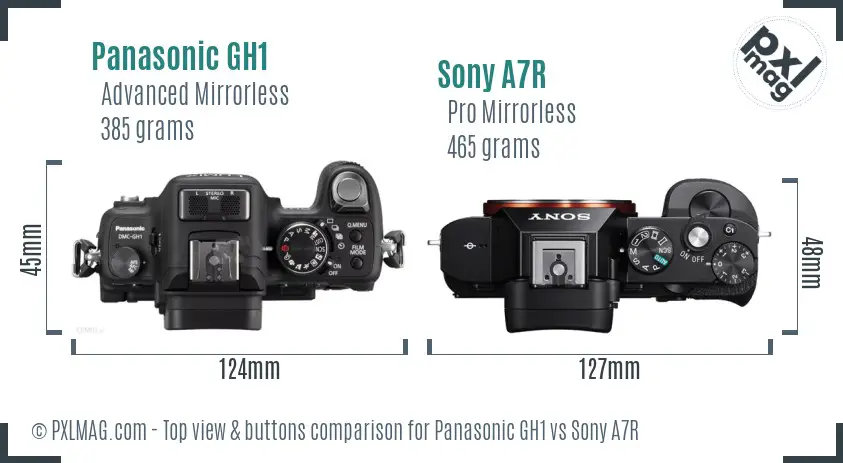 Panasonic GH1 vs Sony A7R top view buttons comparison