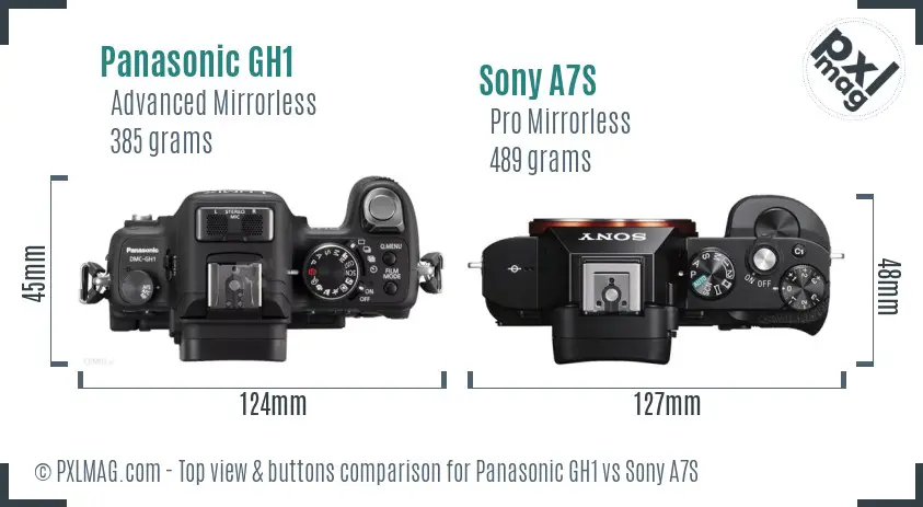 Panasonic GH1 vs Sony A7S top view buttons comparison