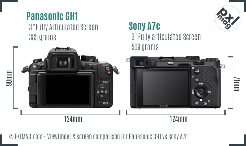 Panasonic GH1 vs Sony A7c Screen and Viewfinder comparison