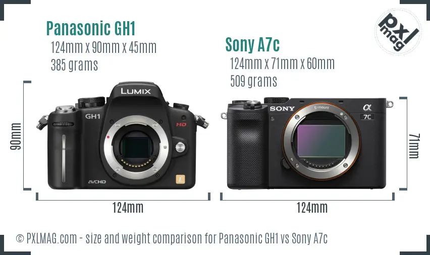Panasonic GH1 vs Sony A7c size comparison