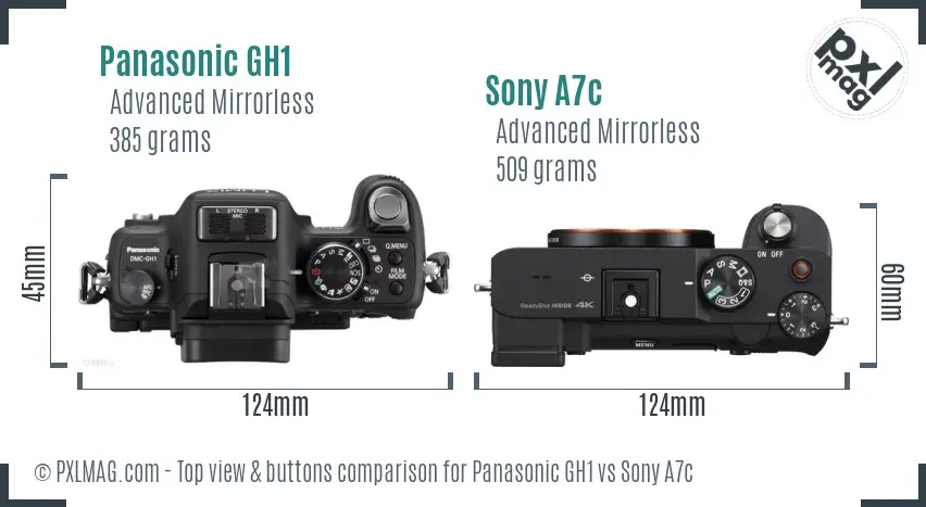 Panasonic GH1 vs Sony A7c top view buttons comparison