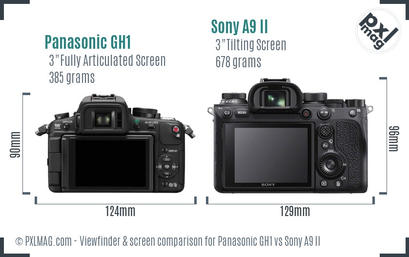 Panasonic GH1 vs Sony A9 II Screen and Viewfinder comparison