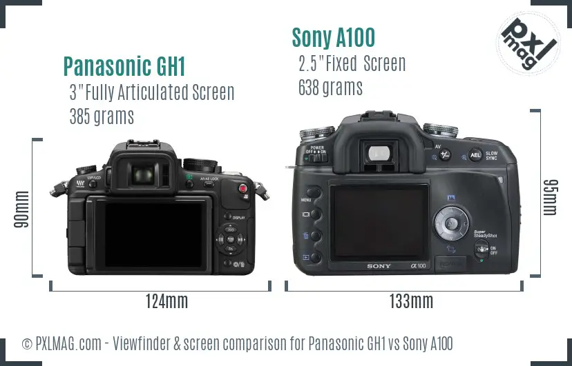 Panasonic GH1 vs Sony A100 Screen and Viewfinder comparison