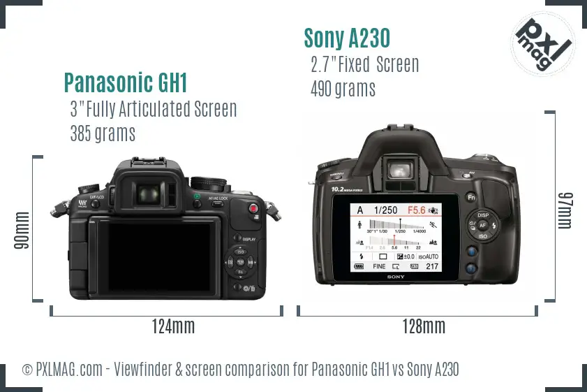Panasonic GH1 vs Sony A230 Screen and Viewfinder comparison Panasonic GH1 vs Sony A230 Screen and Viewfinder comparison