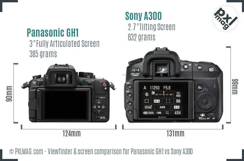 Panasonic GH1 vs Sony A300 Screen and Viewfinder comparison