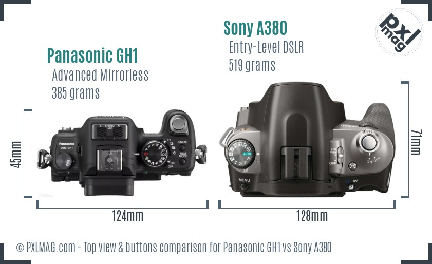 Panasonic GH1 vs Sony A380 top view buttons comparison