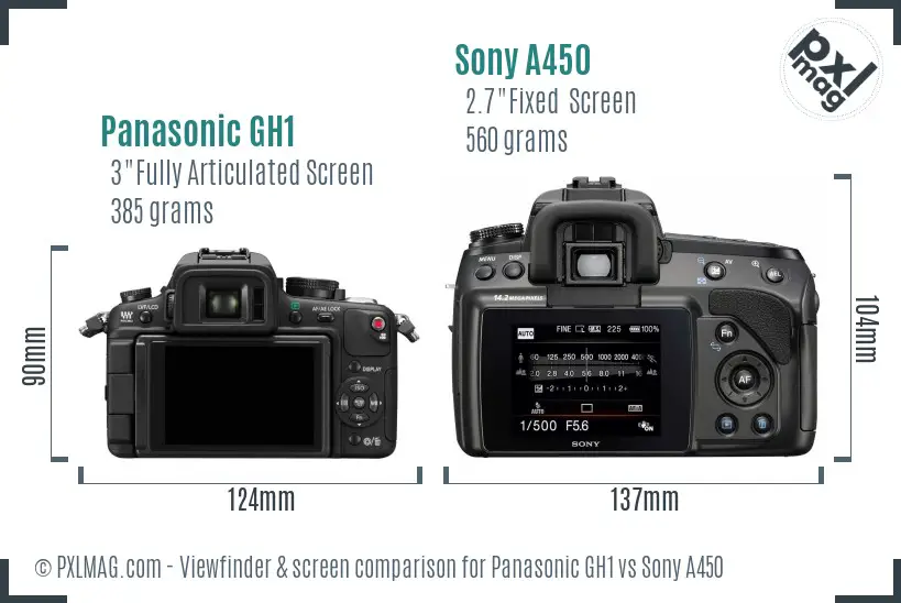Panasonic GH1 vs Sony A450 Screen and Viewfinder comparison Panasonic GH1 vs Sony A450 Screen and Viewfinder comparison