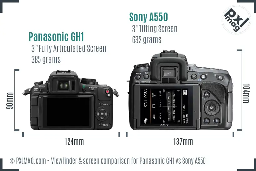 Panasonic GH1 vs Sony A550 Screen and Viewfinder comparison