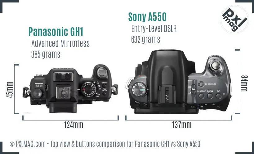 Panasonic GH1 vs Sony A550 top view buttons comparison