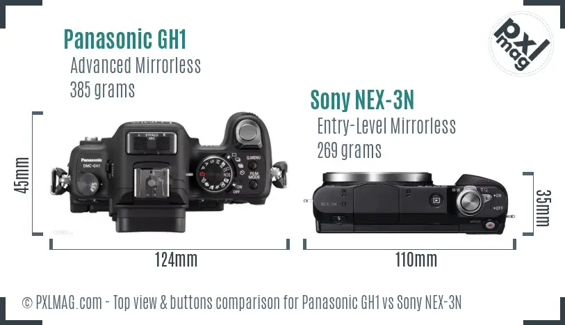Panasonic GH1 vs Sony NEX-3N top view buttons comparison