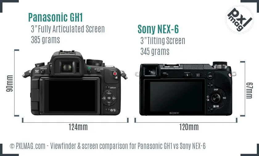 Panasonic GH1 vs Sony NEX-6 Screen and Viewfinder comparison