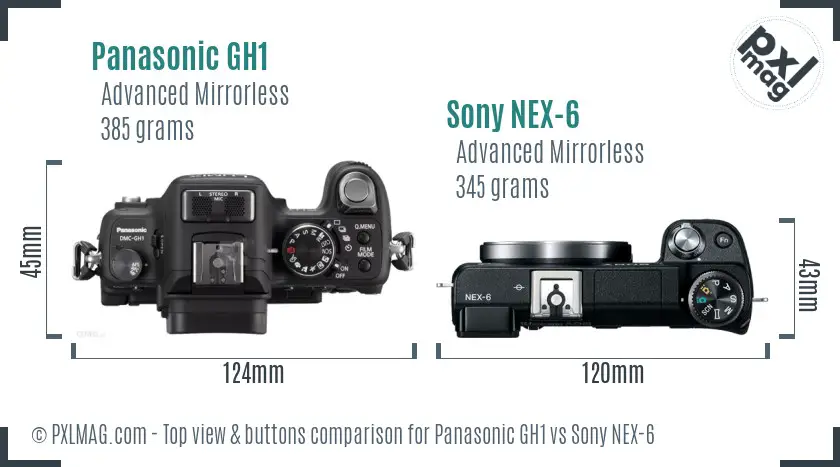 Panasonic GH1 vs Sony NEX-6 top view buttons comparison