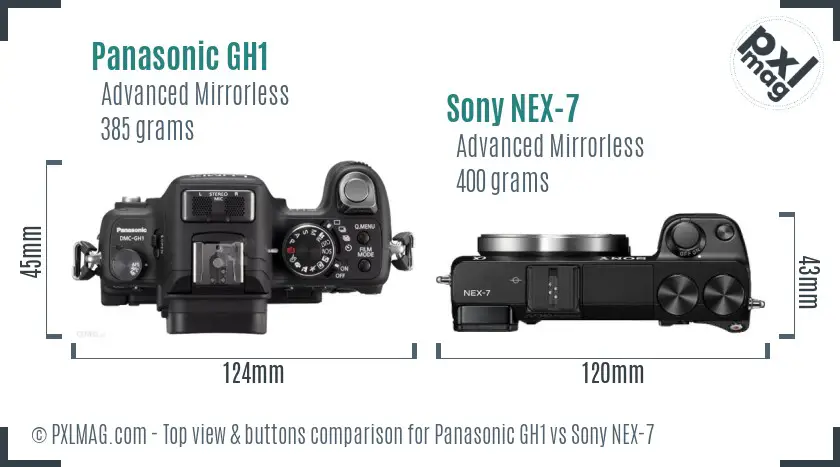 Panasonic GH1 vs Sony NEX-7 top view buttons comparison