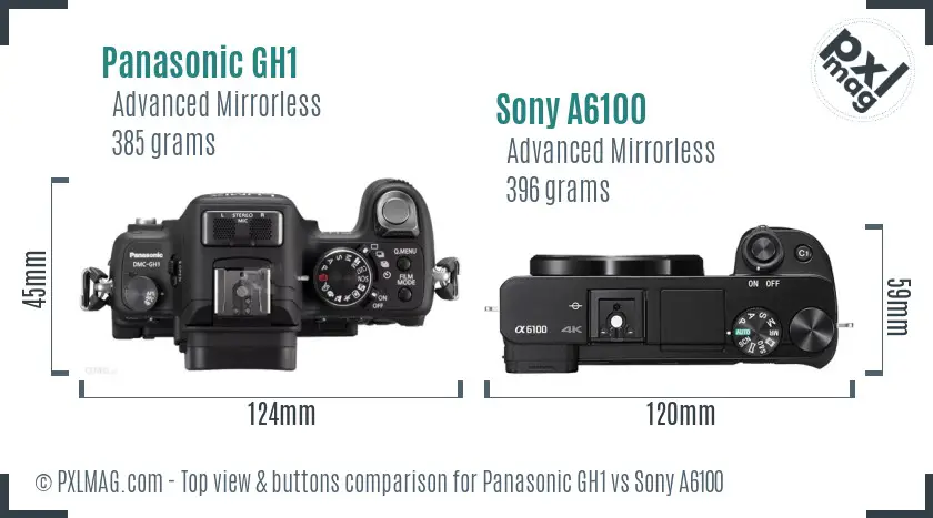Panasonic GH1 vs Sony A6100 top view buttons comparison