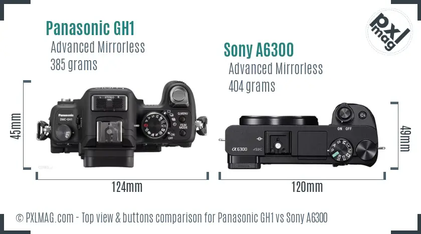 Panasonic GH1 vs Sony A6300 top view buttons comparison Panasonic GH1 vs Sony A6300 top view buttons comparison