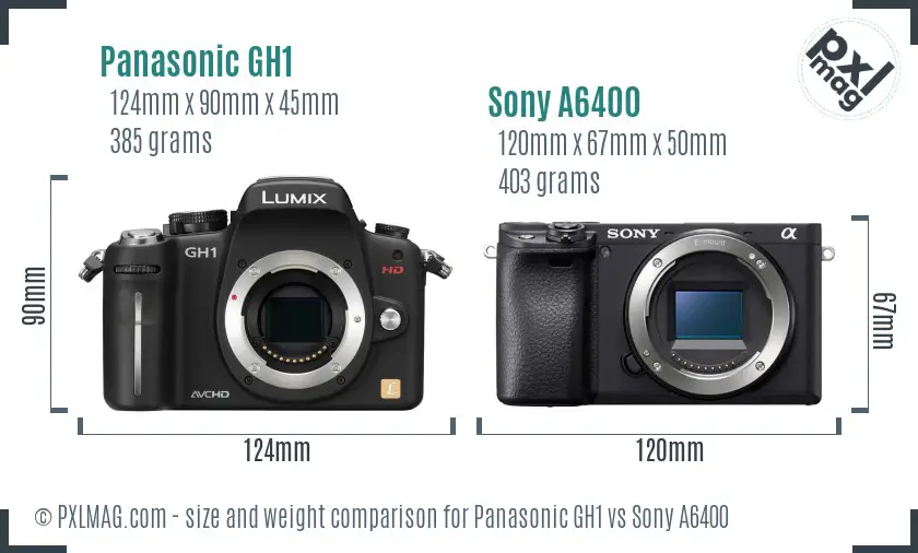 Panasonic GH1 vs Sony A6400 size comparison