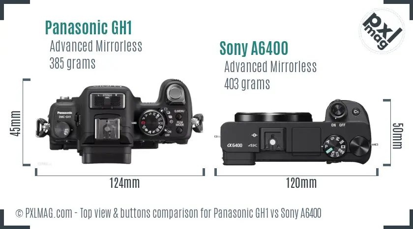 Panasonic GH1 vs Sony A6400 top view buttons comparison