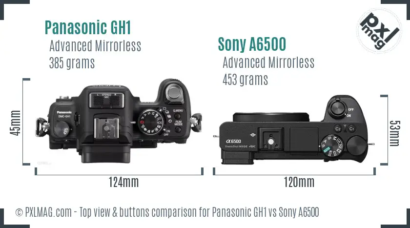Panasonic GH1 vs Sony A6500 top view buttons comparison