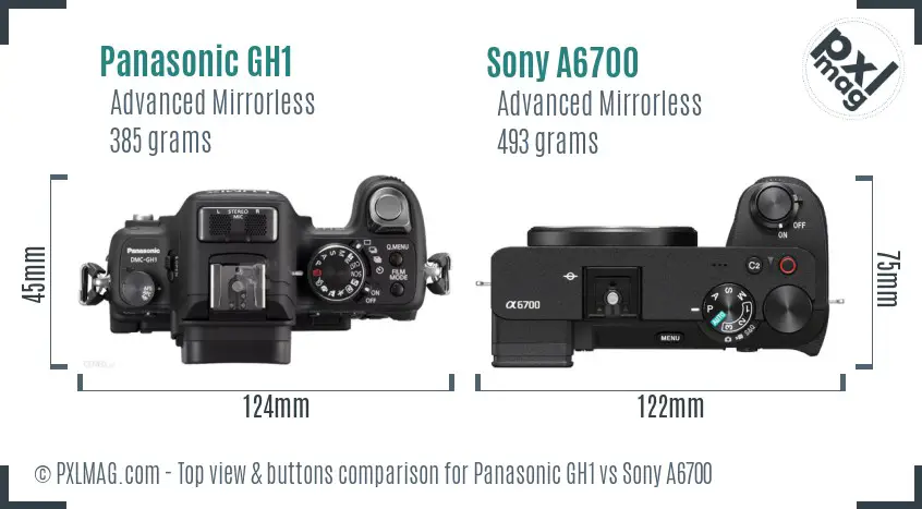 Panasonic GH1 vs Sony A6700 top view buttons comparison