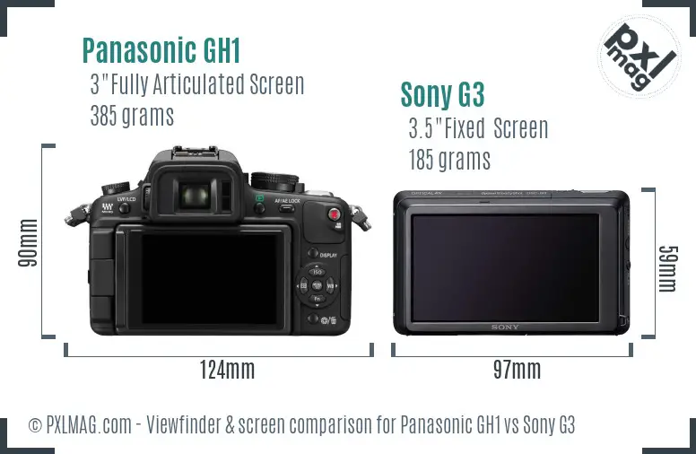 Panasonic GH1 vs Sony G3 Screen and Viewfinder comparison