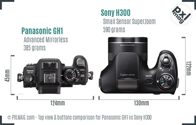 Panasonic GH1 vs Sony H300 top view buttons comparison