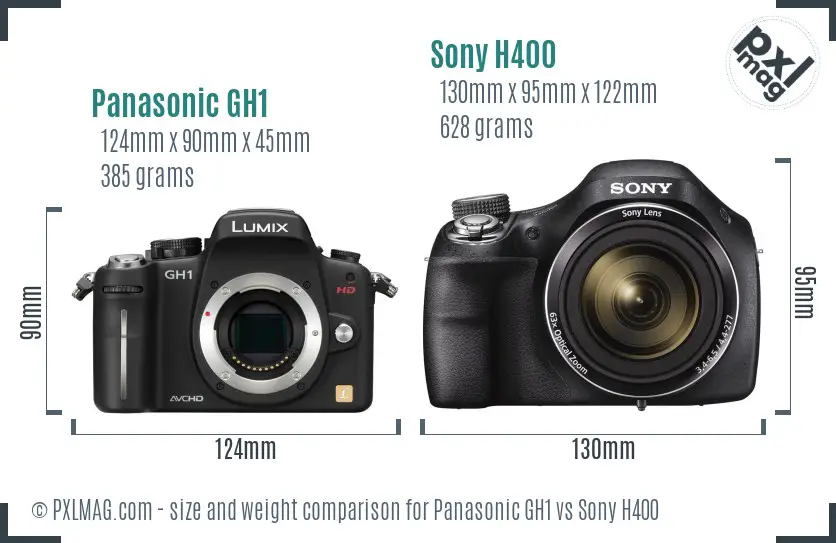 Panasonic GH1 vs Sony H400 size comparison