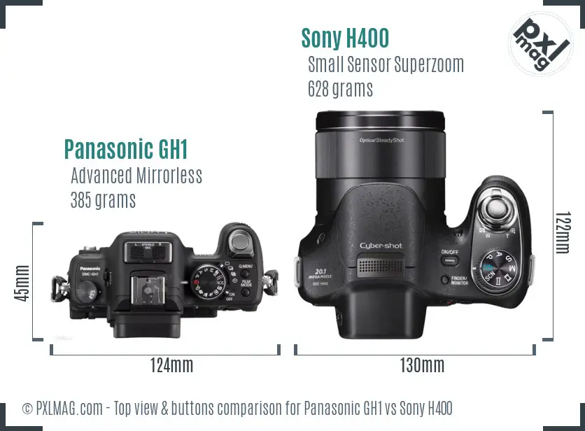 Panasonic GH1 vs Sony H400 top view buttons comparison