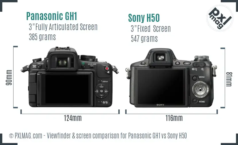 Panasonic GH1 vs Sony H50 Screen and Viewfinder comparison