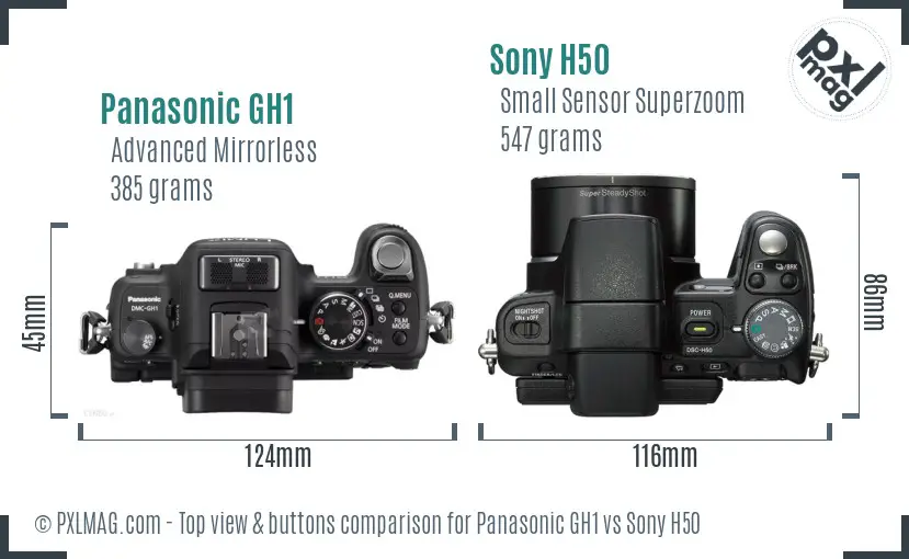 Panasonic GH1 vs Sony H50 top view buttons comparison