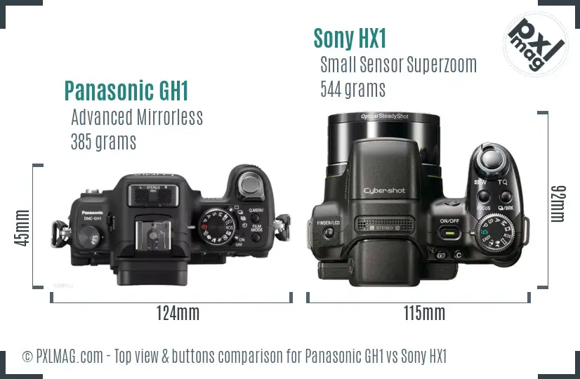 Panasonic GH1 vs Sony HX1 top view buttons comparison
