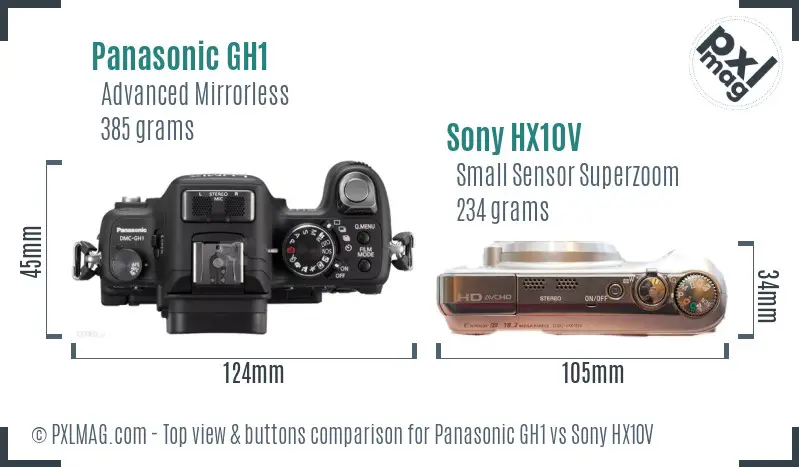 Panasonic GH1 vs Sony HX10V top view buttons comparison Panasonic GH1 vs Sony HX10V top view buttons comparison