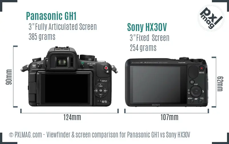 Panasonic GH1 vs Sony HX30V Screen and Viewfinder comparison